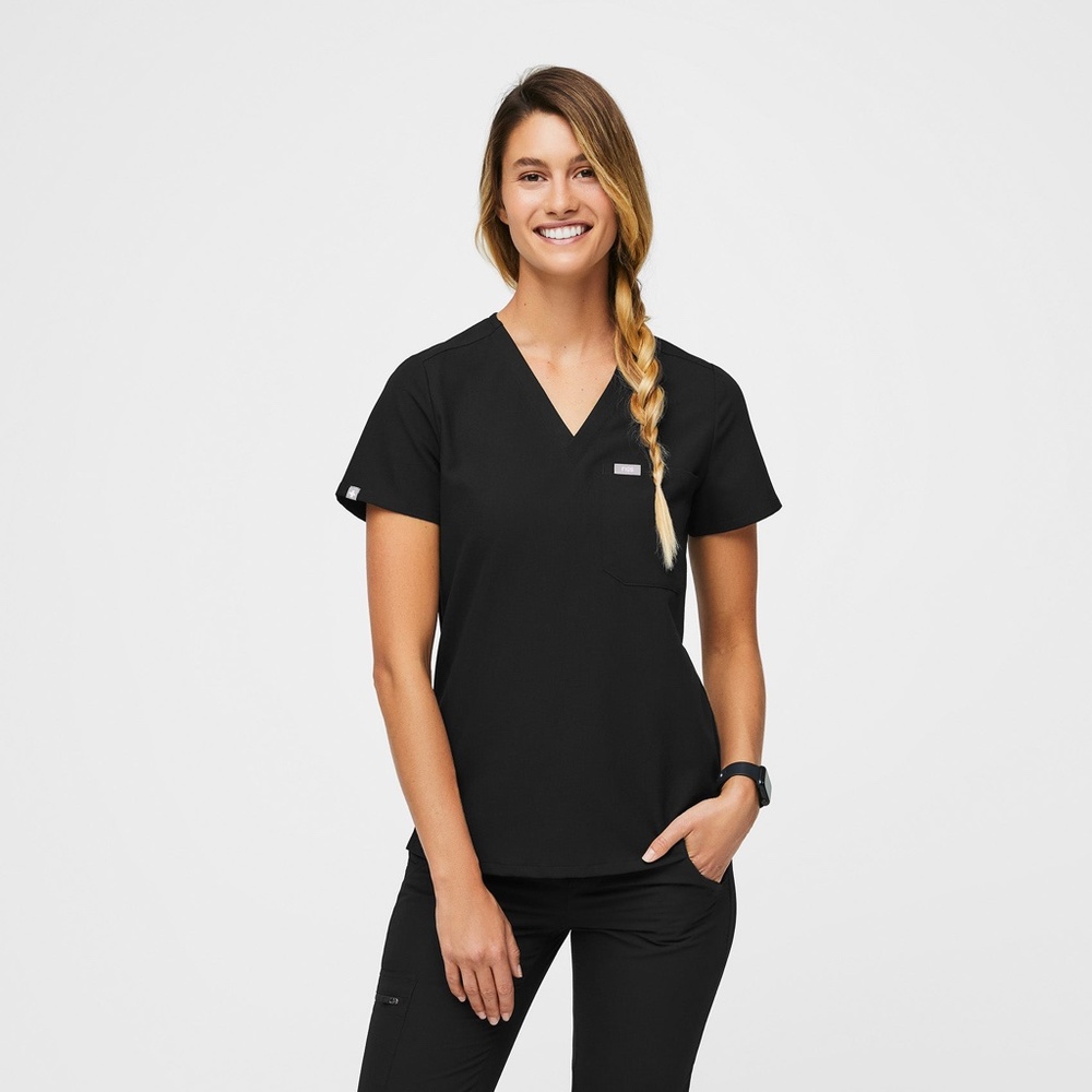 Figs Scrub Set - XS - Catarina One-Pocket Top & Yola Tall Scrub Pants - Black